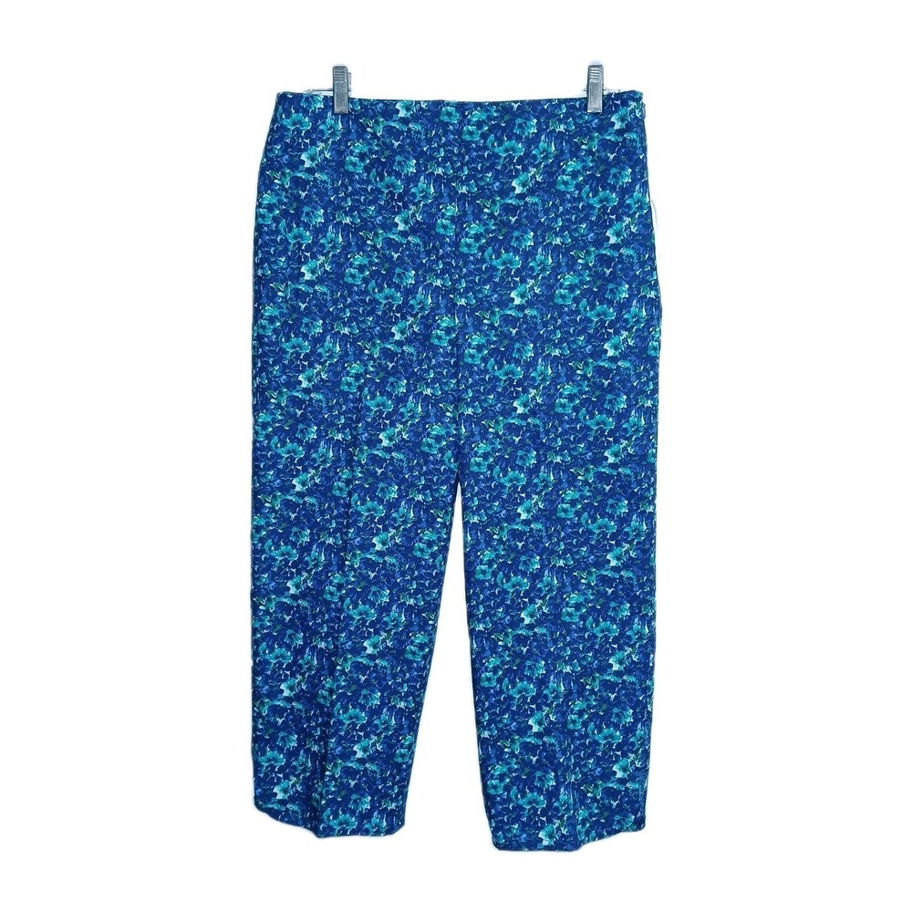 Talbots Women Heritage Capri Pants 10 M Aqua Blue Cotton Floral Garden Vacation